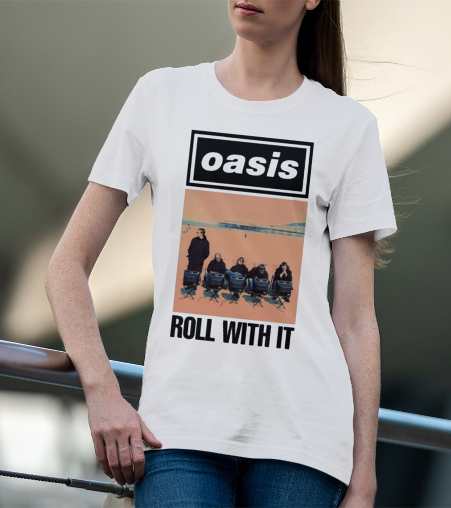 Oasis Roll With It Single Beach Scene Retro Style T-Shirt