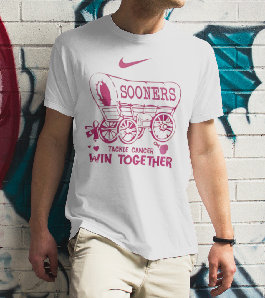 Nike Sooners Tackle Cancer Win Together Pink Wagon Breast Cancer Awareness T-Shirt