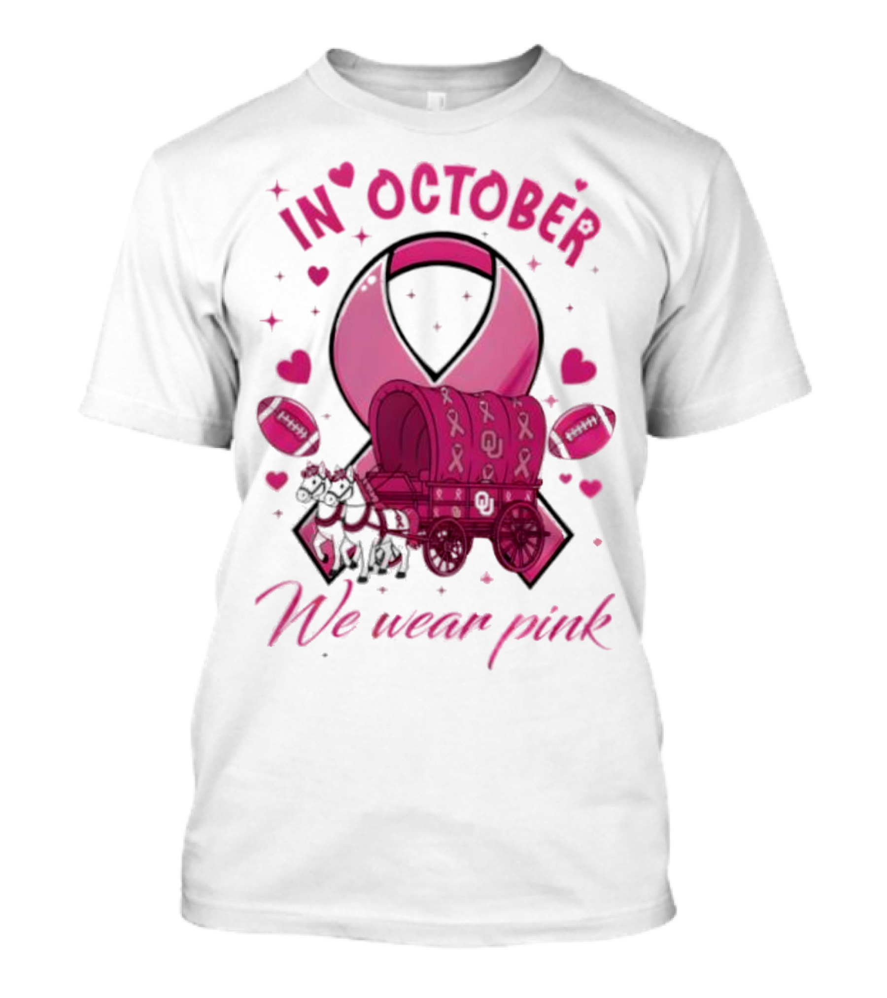 Oklahoma Sooners Pink Ribbon Wagon In October We Wear Pink T-Shirt