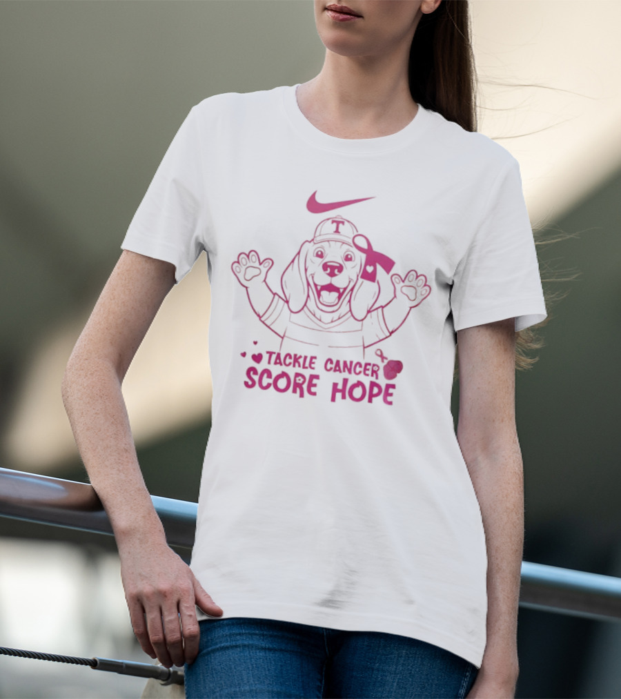 Nike Tackle Cancer Score Hope Pink Ribbon Dog Design Breast Cancer Awareness T-Shirt