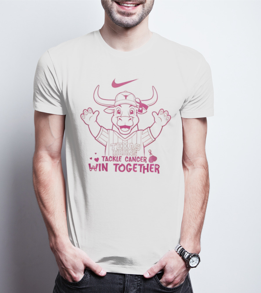 Texas Longhorns We Wear Pink October Tackle Cancer Win Together T-Shirt