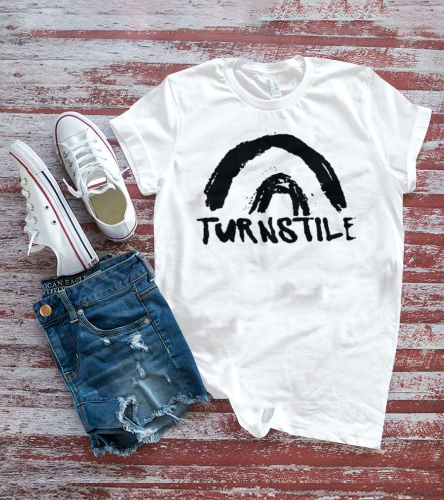Turnstile Large Arial Double Rainbow Colorful Typography T-Shirt