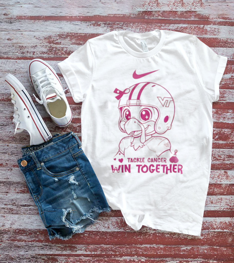 Nike VT Hokies Tackle Cancer Win Together In October We Wear Pink T-Shirt
