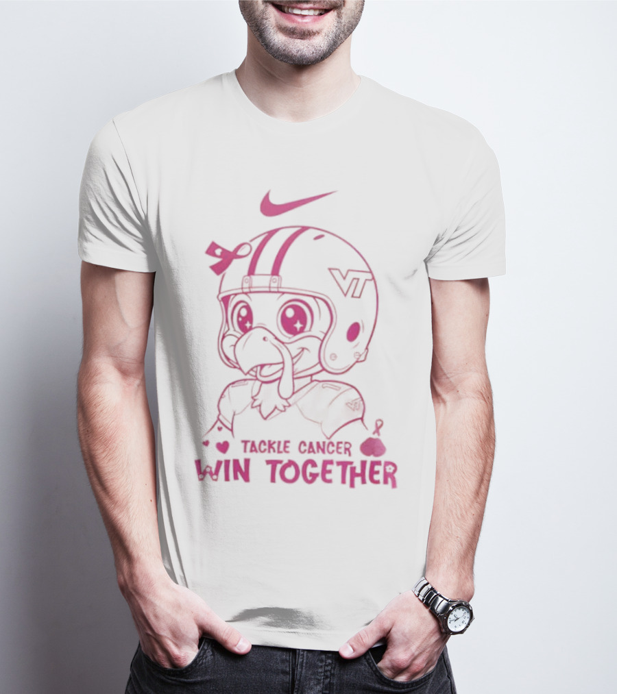 Nike VT Hokies Tackle Cancer Win Together In October We Wear Pink T-Shirt