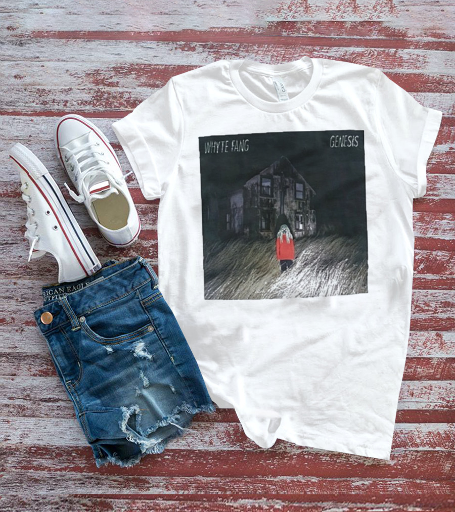 Whyte Fang Genesis Album Cover Creepy House And Figure In Red Jacket T-Shirt