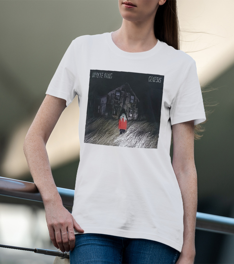 Whyte Fang Genesis Album Cover Creepy House And Figure In Red Jacket T-Shirt