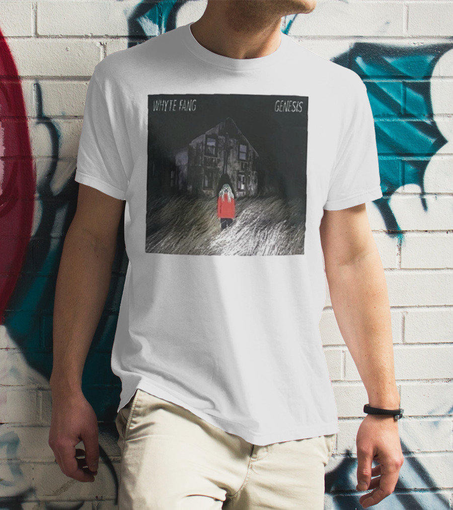 Whyte Fang Genesis Album Cover Creepy House And Figure In Red Jacket T-Shirt