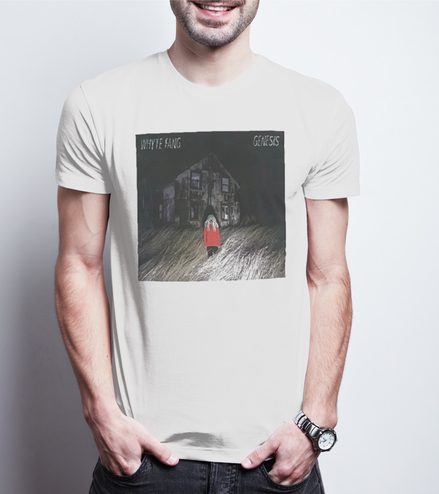 Whyte Fang Genesis Album Cover Creepy House And Figure In Red Jacket T-Shirt