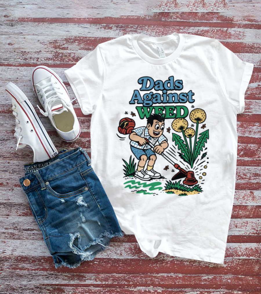 Dads Against Weed Cartoon Boy And Dandelions Gardening Style T-Shirt