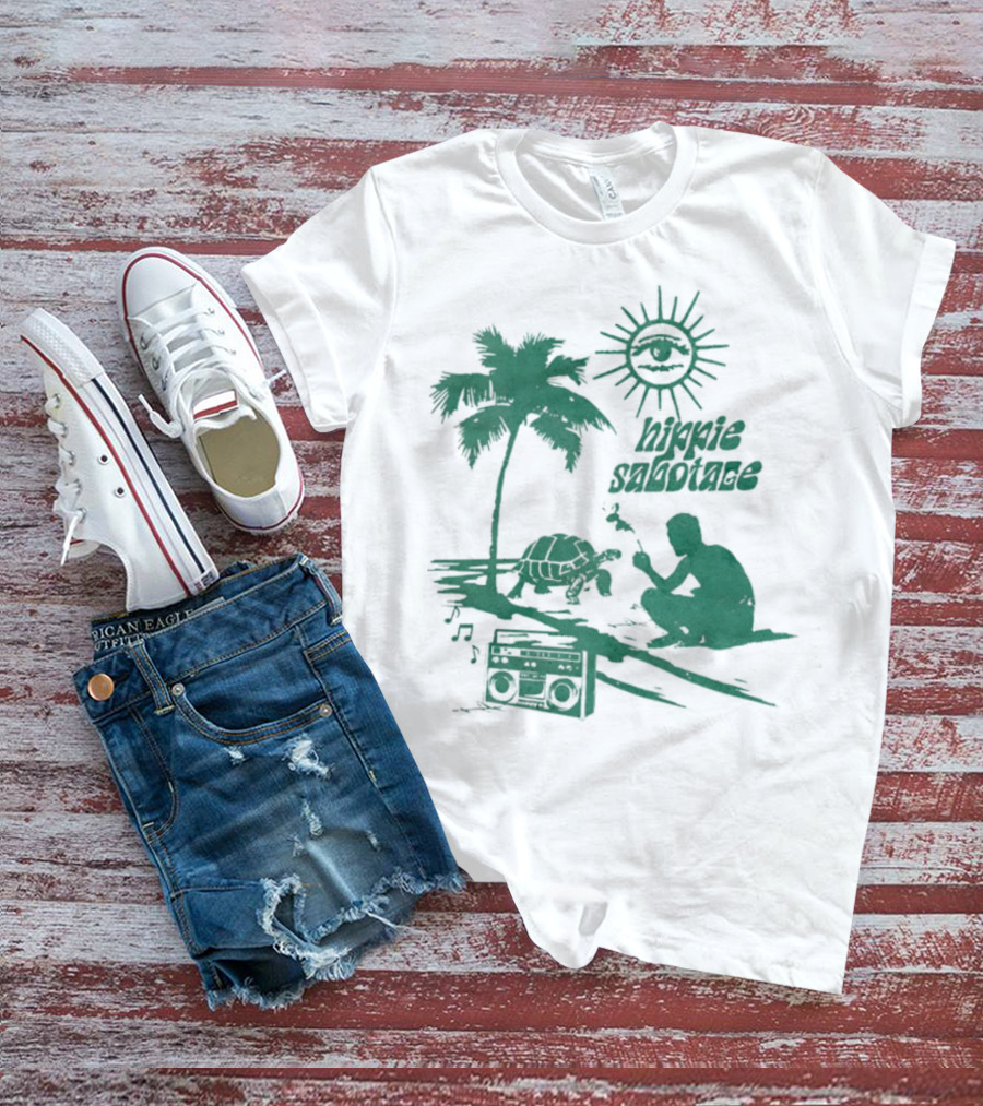 Hippie Sabotage 4-20 Island Sun Palm Turtle Boombox Peaceful Vibes T-Shirt