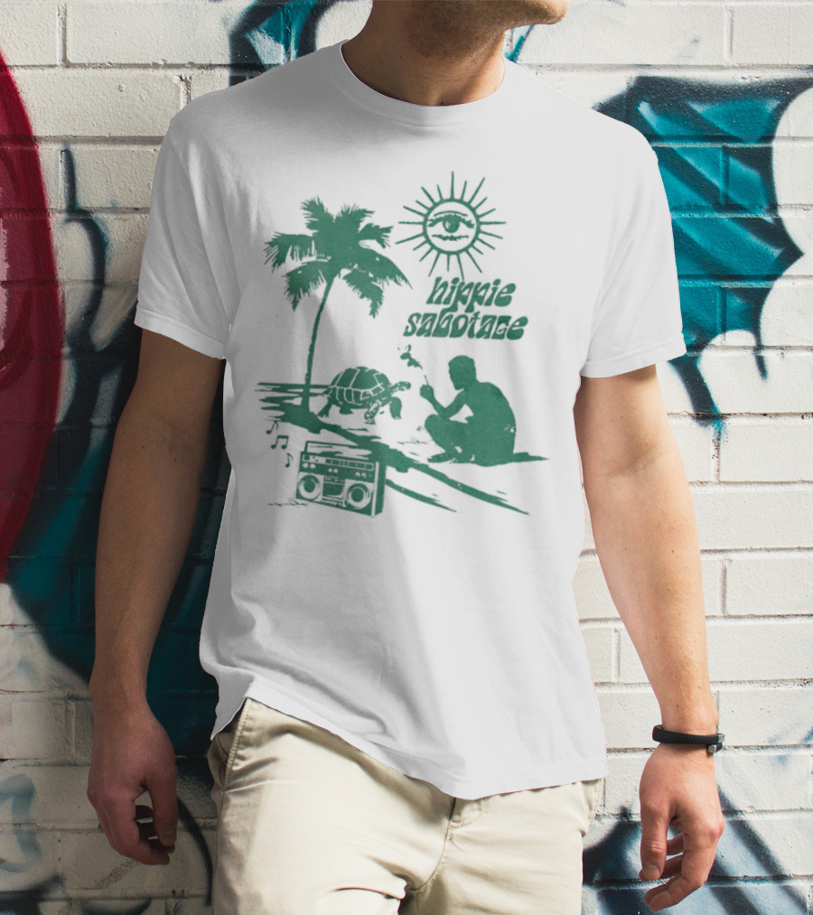 Hippie Sabotage 4-20 Island Sun Palm Turtle Boombox Peaceful Vibes T-Shirt
