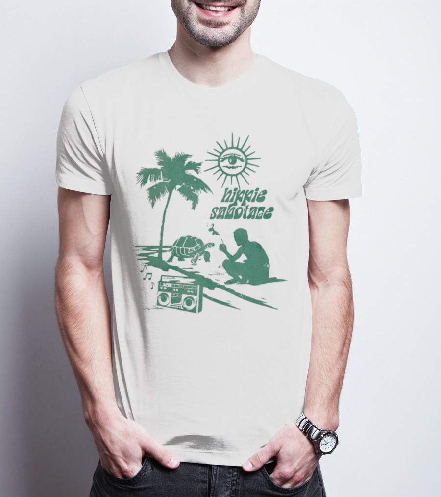 Hippie Sabotage 4-20 Island Sun Palm Turtle Boombox Peaceful Vibes T-Shirt