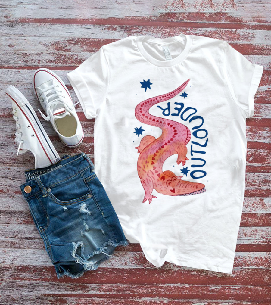 Outlouder Croc Pink Crocodile And Blue Stars T-Shirt