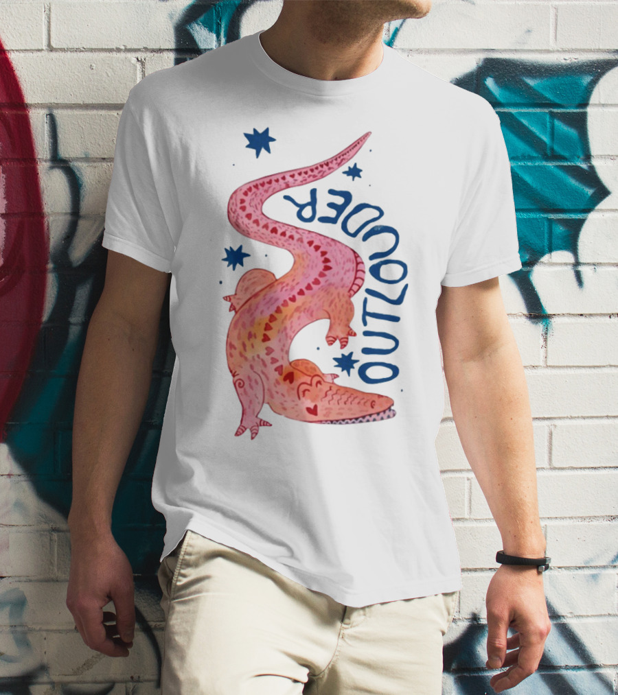 Outlouder Croc Pink Crocodile And Blue Stars T-Shirt