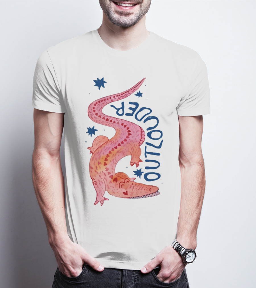 Outlouder Croc Pink Crocodile And Blue Stars T-Shirt