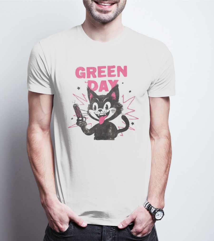 Green Day Dynamite Cartoon Cat Explosion T-Shirt