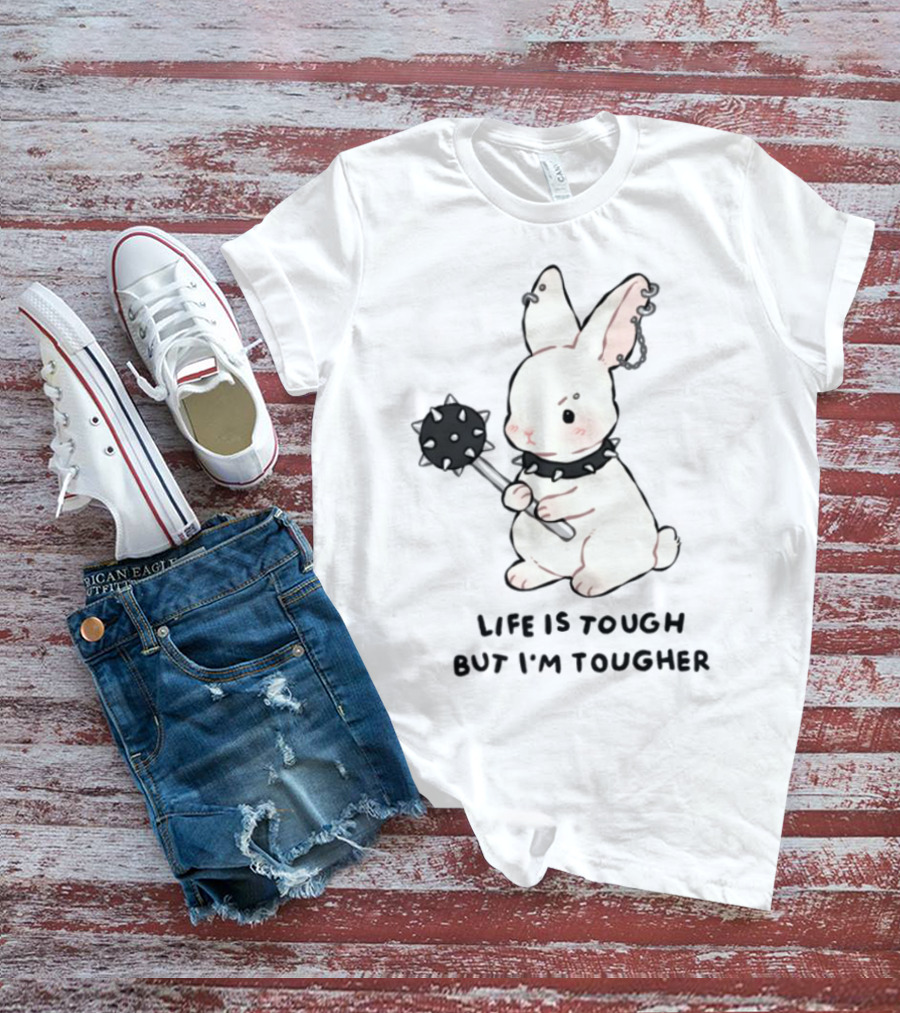 Life Is Tough But I'm Tougher Bunny With Spiked Collar And Mace T-Shirt