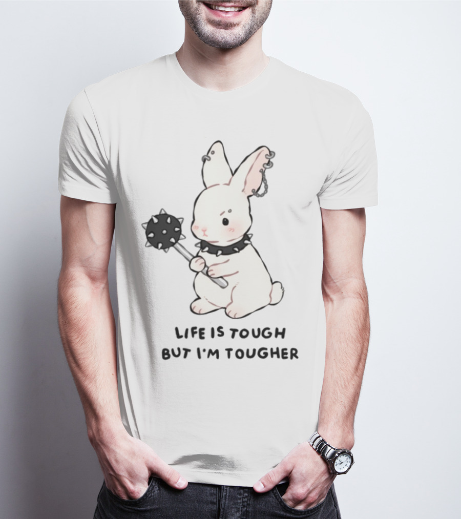 Life Is Tough But I'm Tougher Bunny With Spiked Collar And Mace T-Shirt