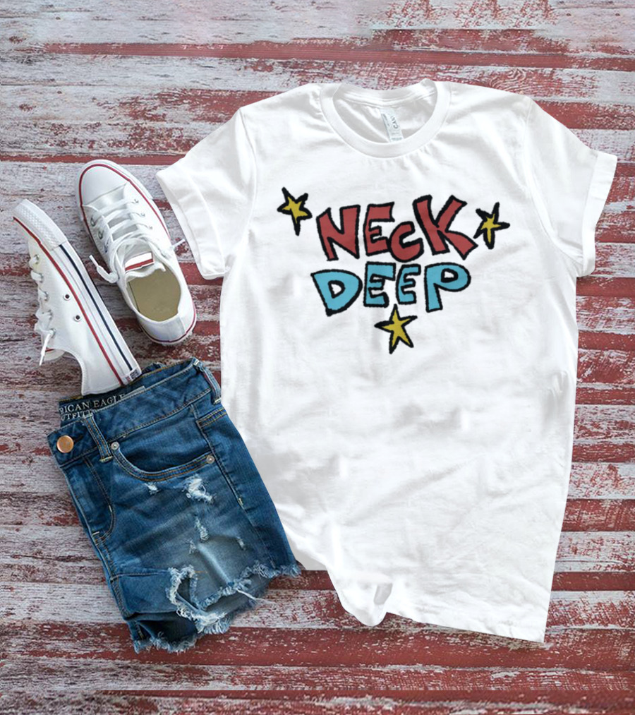Neck Deep World Exclusive Stars Red Blue Text T-Shirt