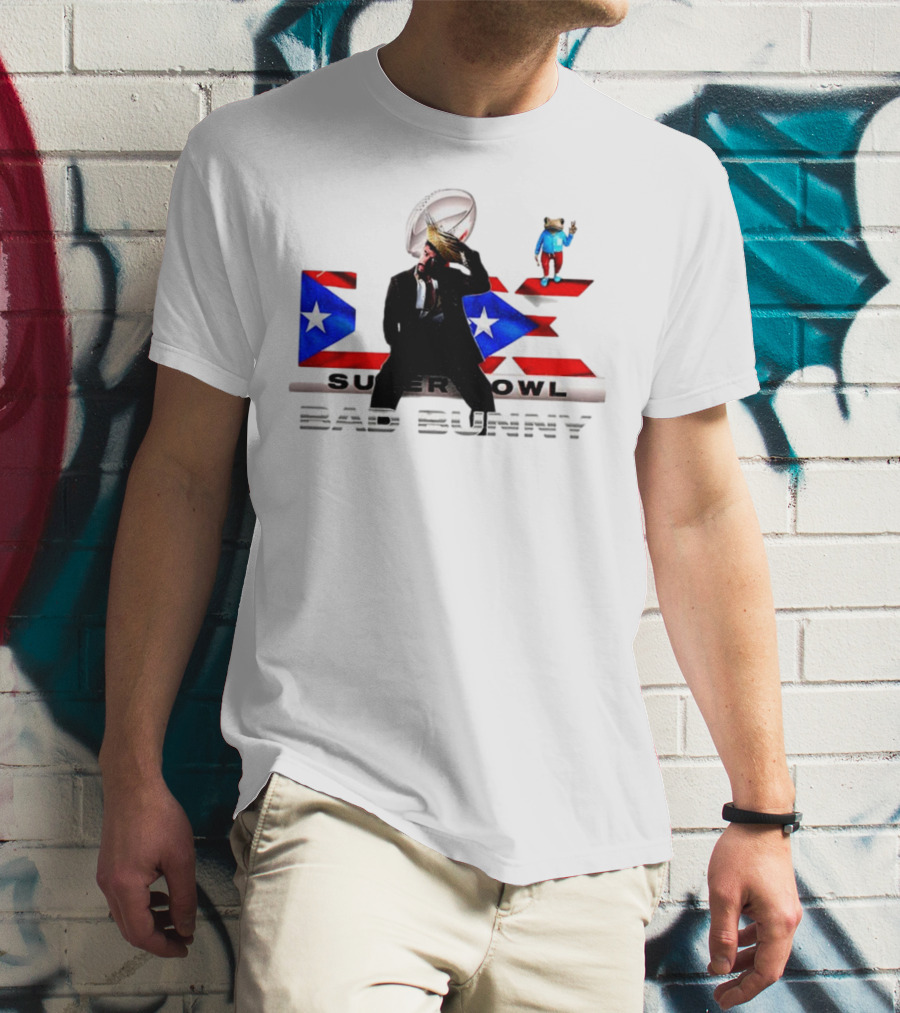Bad Bunny Super Bowl Halftime 2026 Puerto Rico Flag Iconic Performance T-Shirt