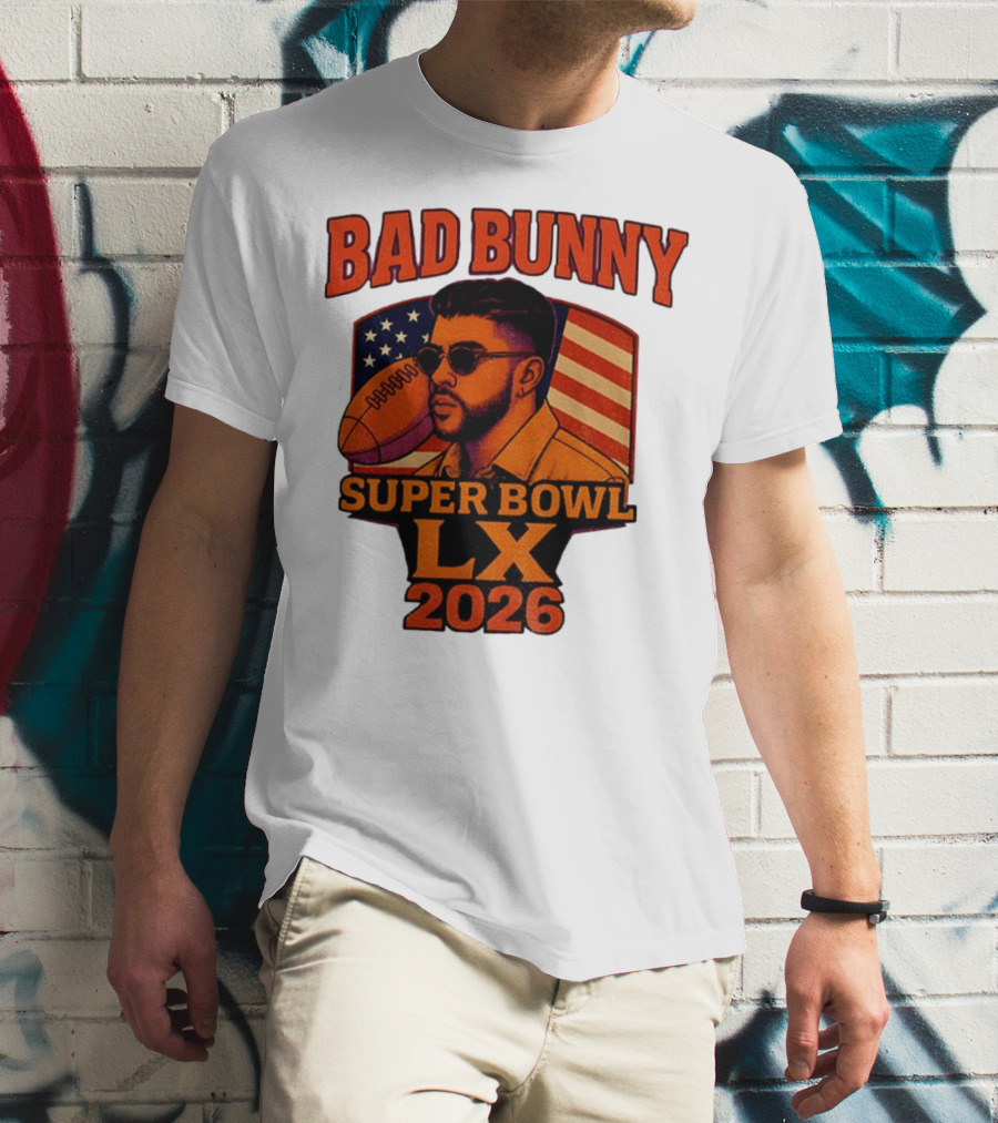 Bad Bunny Super Bowl LX 2026 American Flag Football Graphic T-Shirt