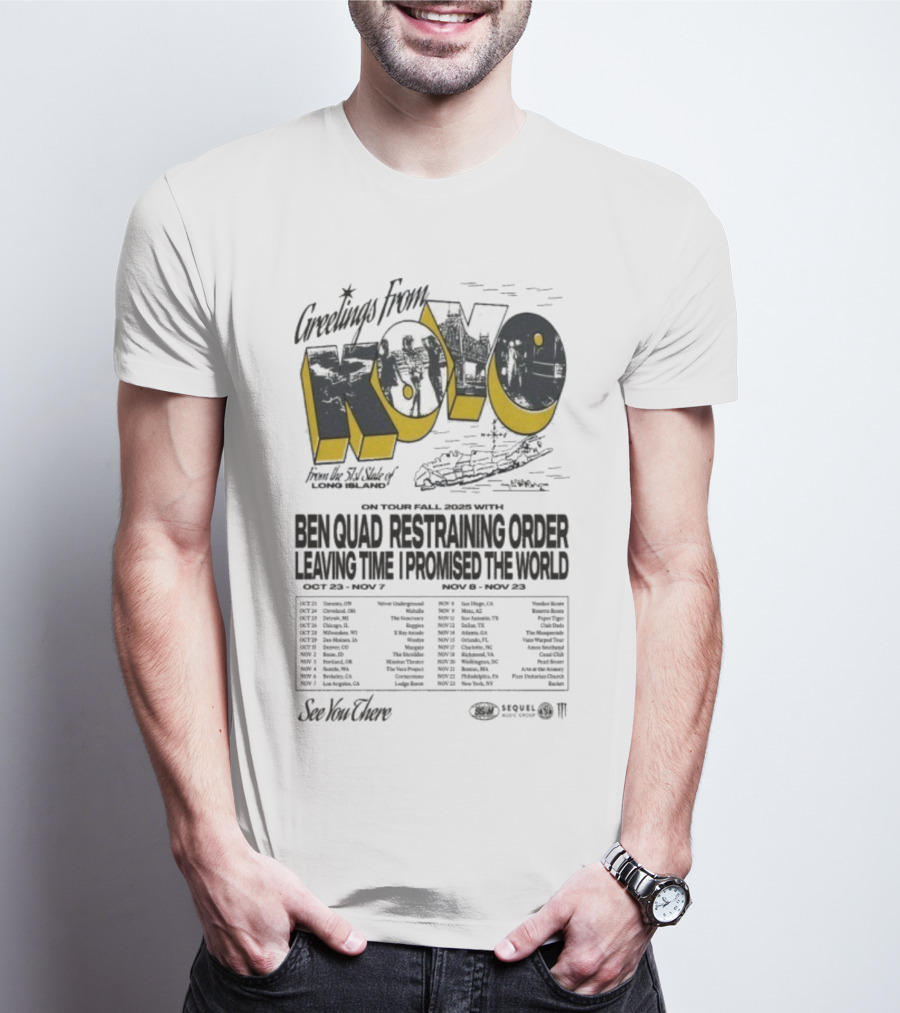 Greetings From Koyo Tour Fall 2025 Ben Quad Restraining Order Leaving Time I Promised The World T-Shirt