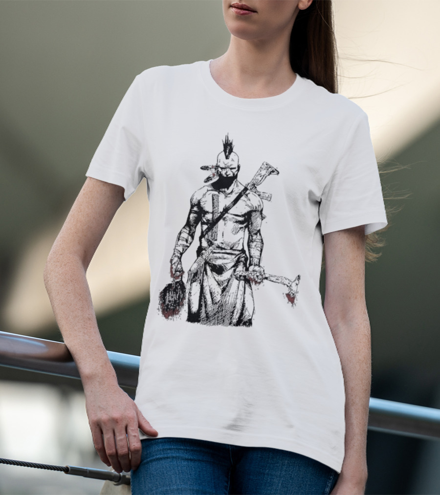 Half Face Blades Scalper Axe Warrior Style T-Shirt