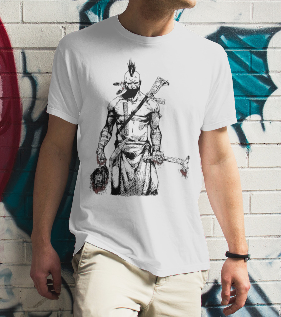Half Face Blades Scalper Axe Warrior Style T-Shirt