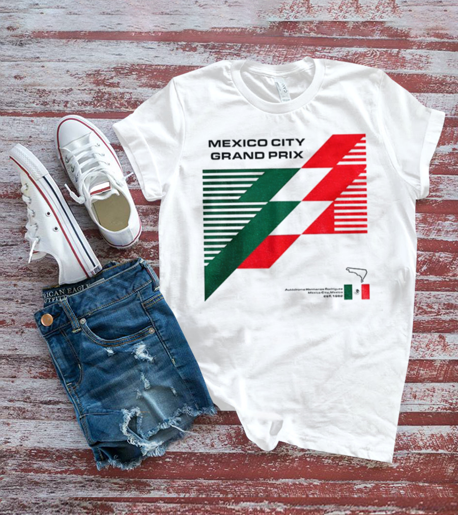 Mexico City Grand Prix Racing Stripes Emblem Green Red Flag T-Shirt