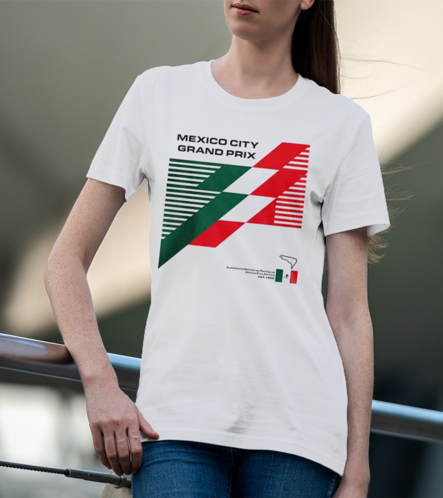 Mexico City Grand Prix Racing Stripes Emblem Green Red Flag T-Shirt