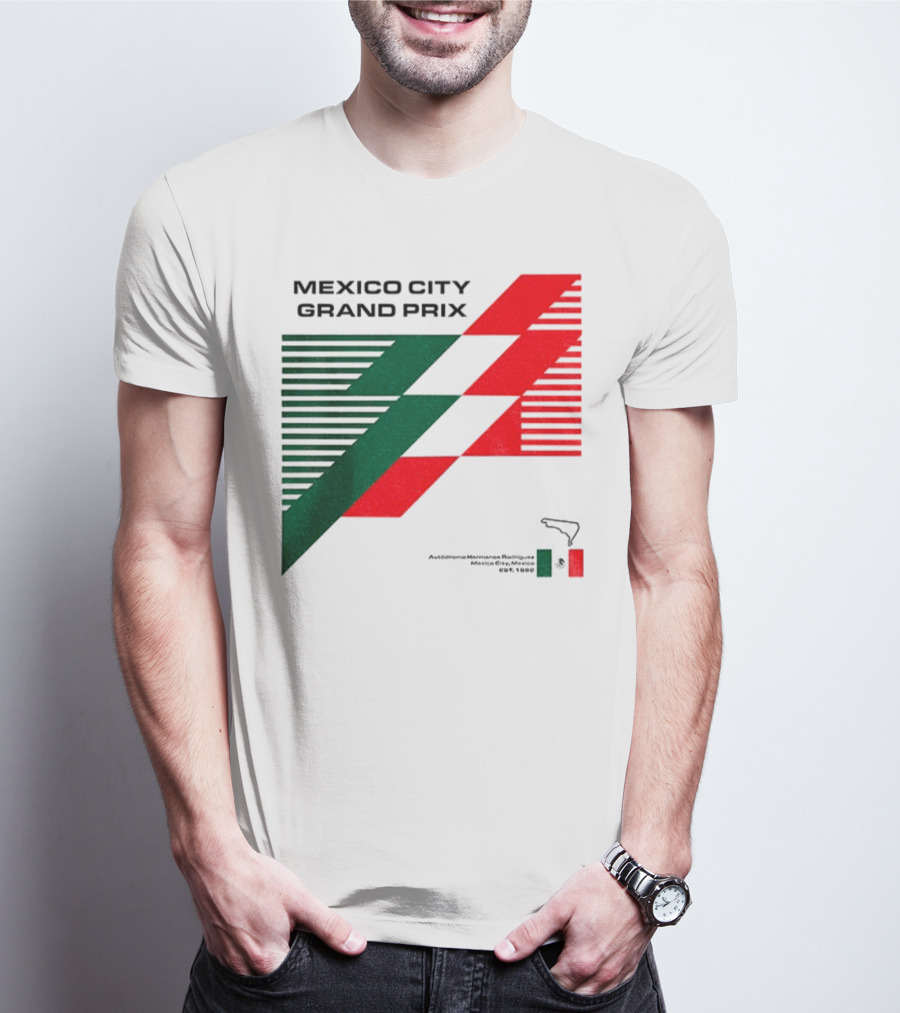 Mexico City Grand Prix Racing Stripes Emblem Green Red Flag T-Shirt