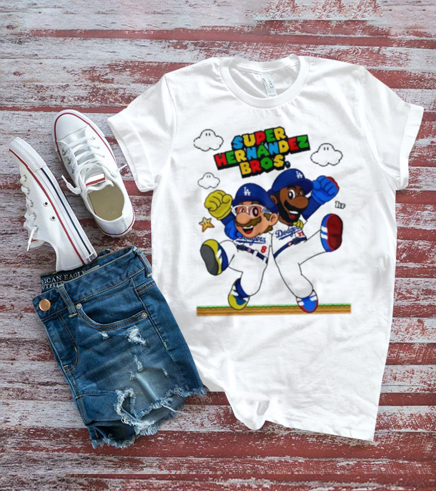 Super Hernández Bros Teoscar Kiké Let’s Go Dodgers Mario X Los Angeles Dodgers T-Shirt
