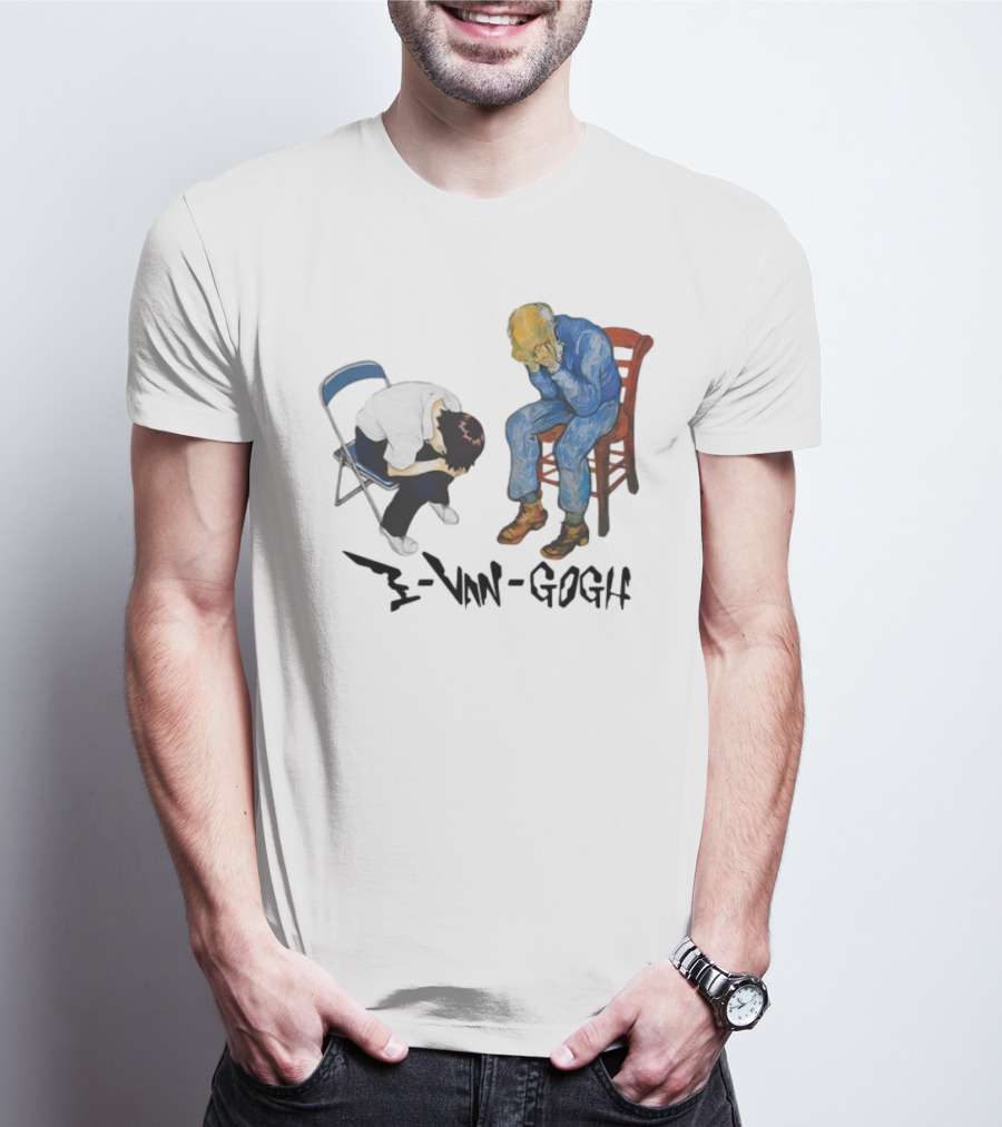 Evangogh Sadness Embrace Blue Figure Art Crossover T-Shirt