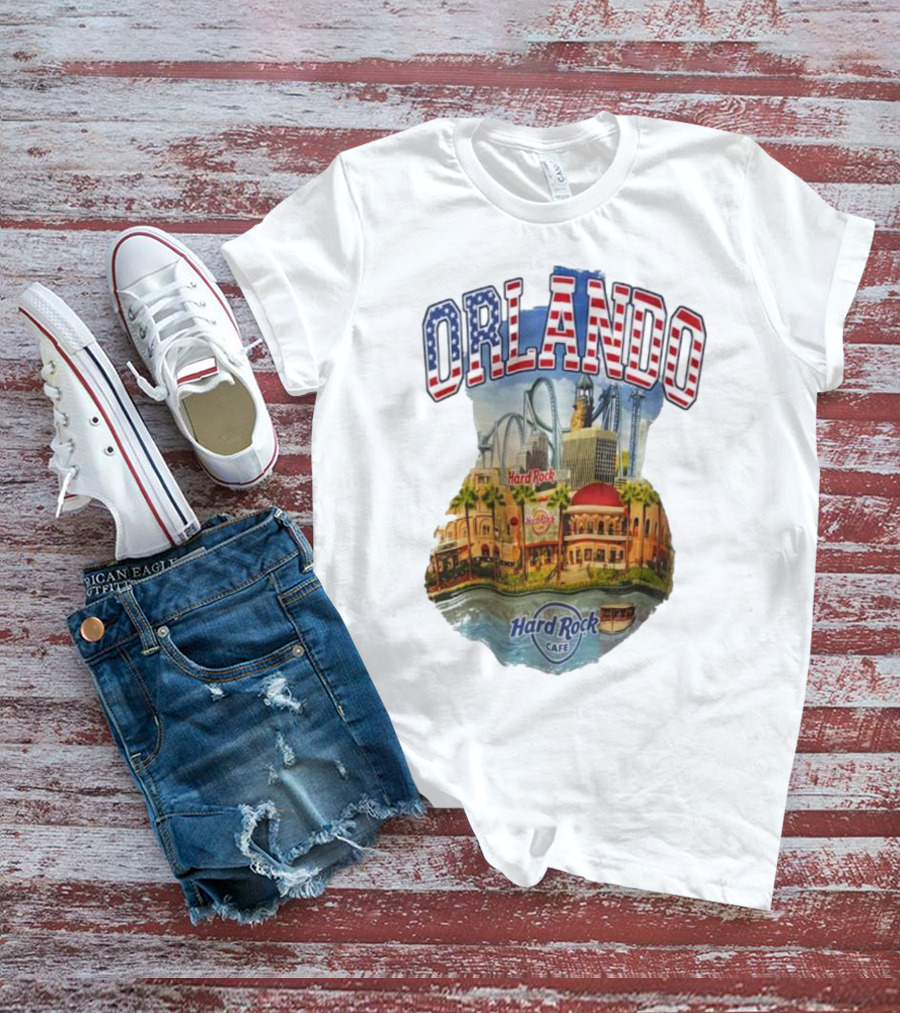 Hard Rock Cafe Orlando American Flag Skyline Roller T-Shirt