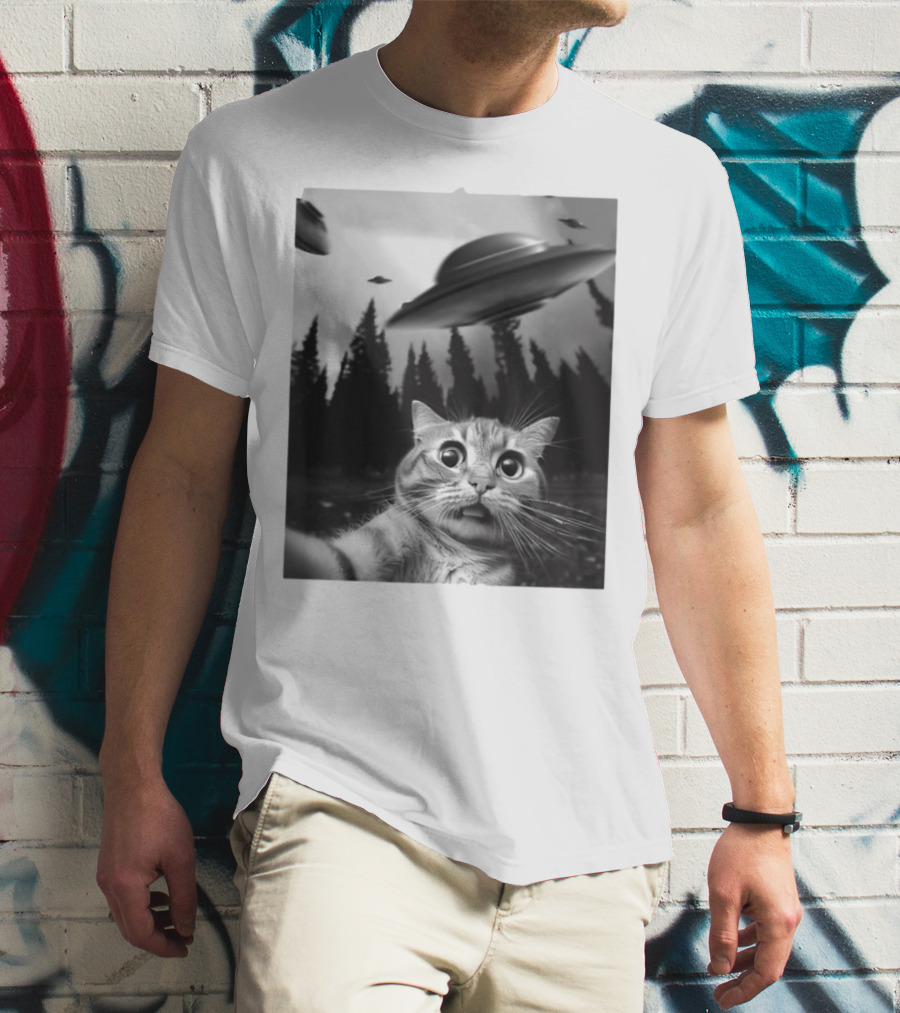 Keith Hernandez Cat Selfie Ufos Forest Scene T-Shirt