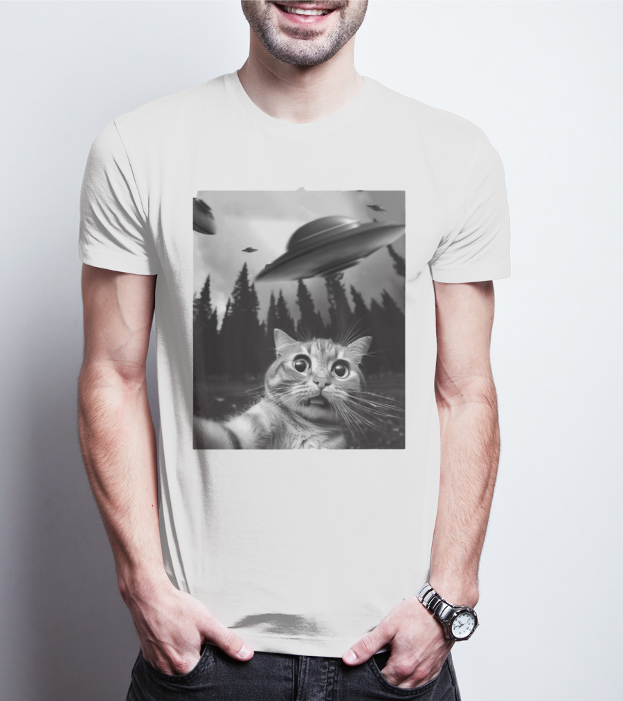 Keith Hernandez Cat Selfie Ufos Forest Scene T-Shirt