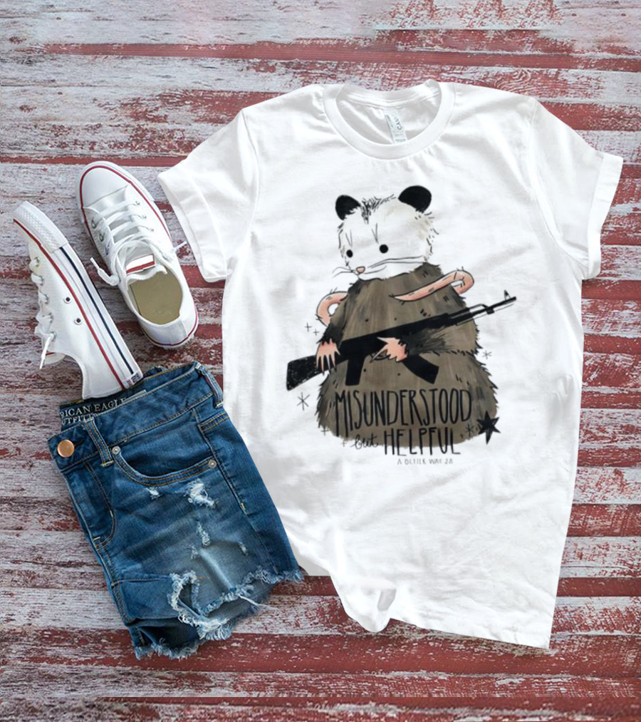 Misunderstood But Helpful Opossum With Rifle Artwork T-Shirt