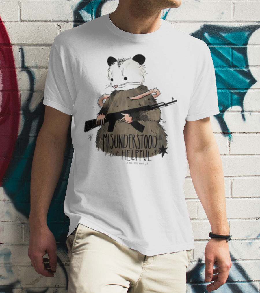 Misunderstood But Helpful Opossum With Rifle Artwork T-Shirt