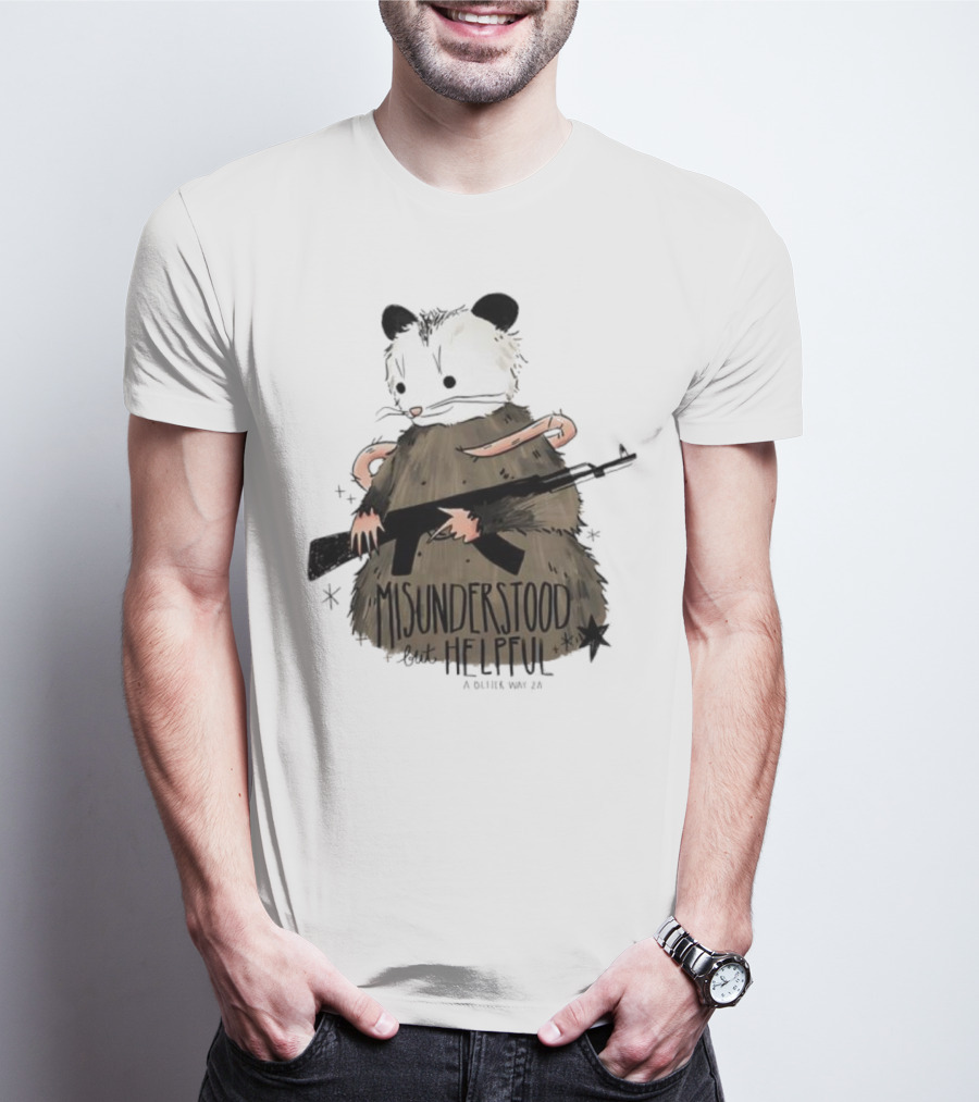 Misunderstood But Helpful Opossum With Rifle Artwork T-Shirt