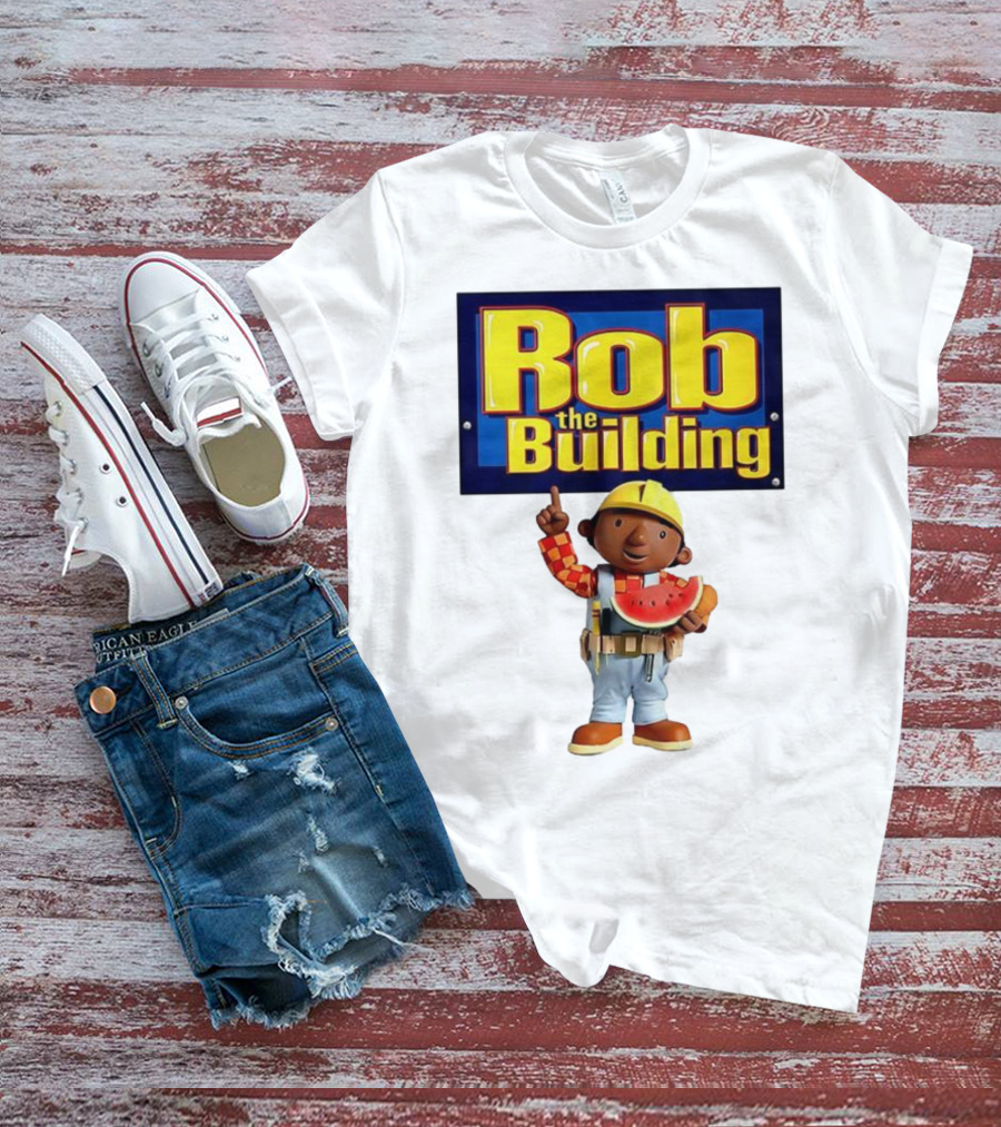 Rob The Building Cartoon Construction Character Eating Watermelon T-Shirt