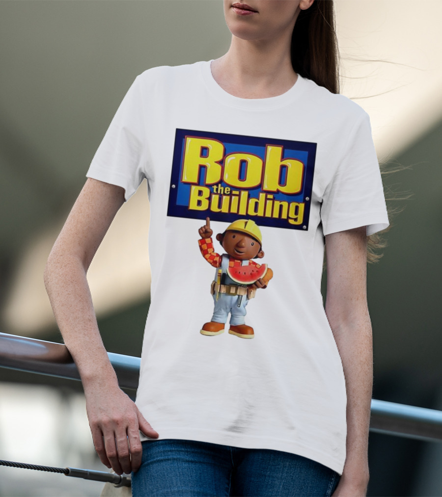 Rob The Building Cartoon Construction Character Eating Watermelon T-Shirt