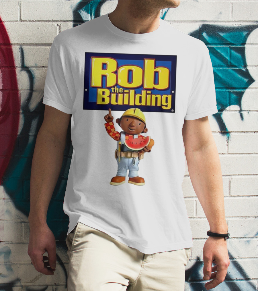 Rob The Building Cartoon Construction Character Eating Watermelon T-Shirt
