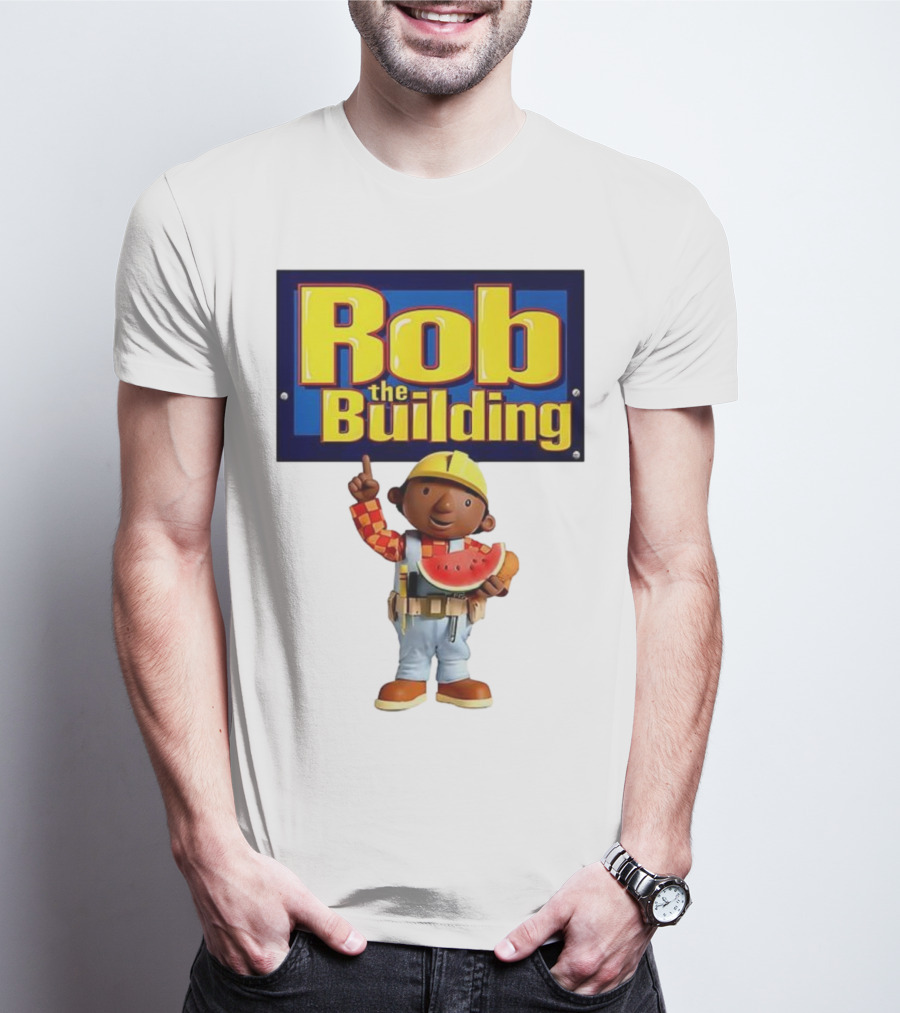 Rob The Building Cartoon Construction Character Eating Watermelon T-Shirt