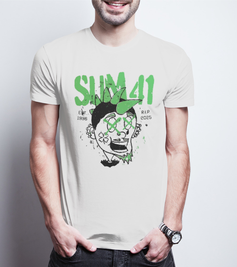 Sum41 St Patrick's Day Punk Skull Green Spikes T-Shirt