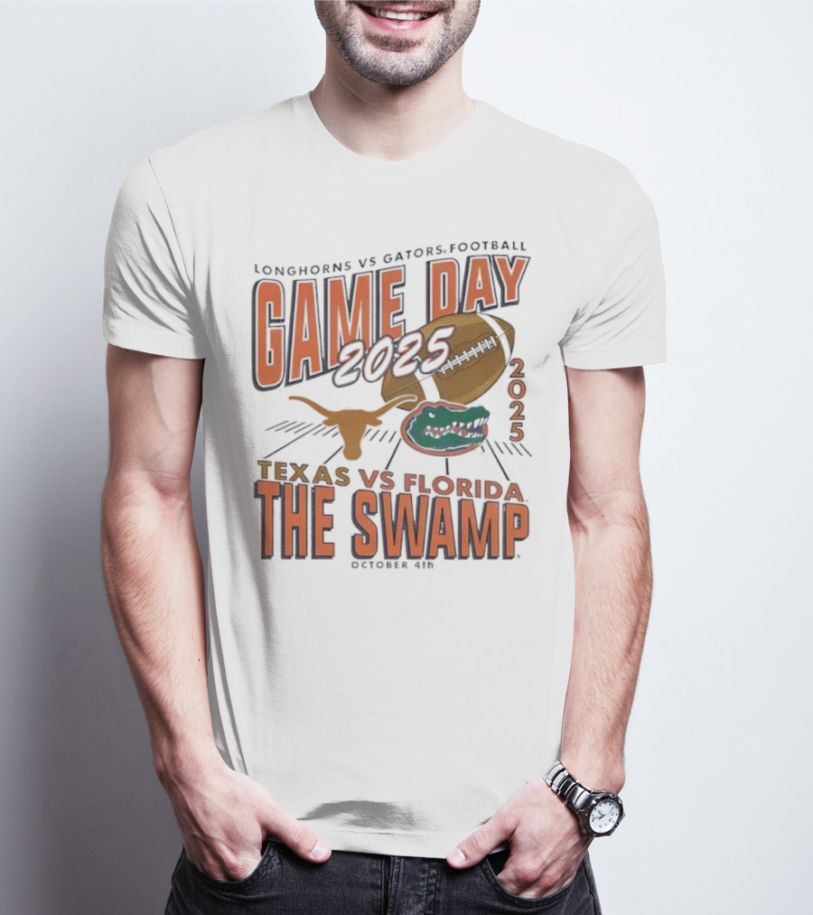 Longhorns Vs Gators Football Game Day 2025 Texas Vs Florida The Swamp October 4th T-Shirt