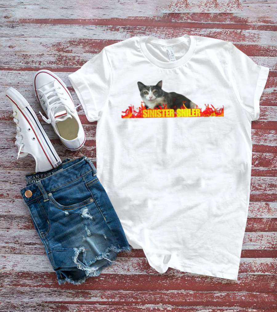 Sinister Sniler Cat With Flames Image T-Shirt