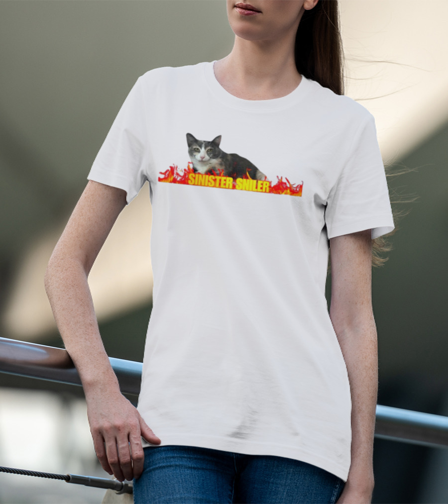 Sinister Sniler Cat With Flames Image T-Shirt