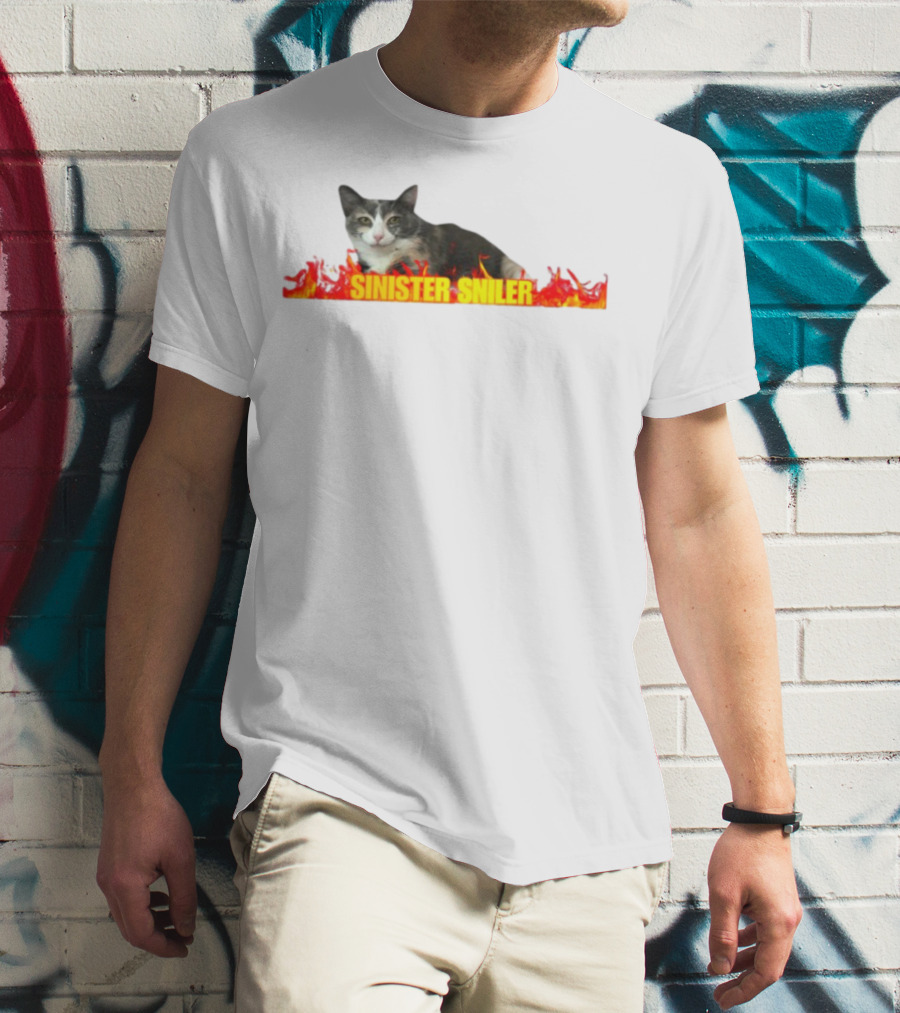 Sinister Sniler Cat With Flames Image T-Shirt