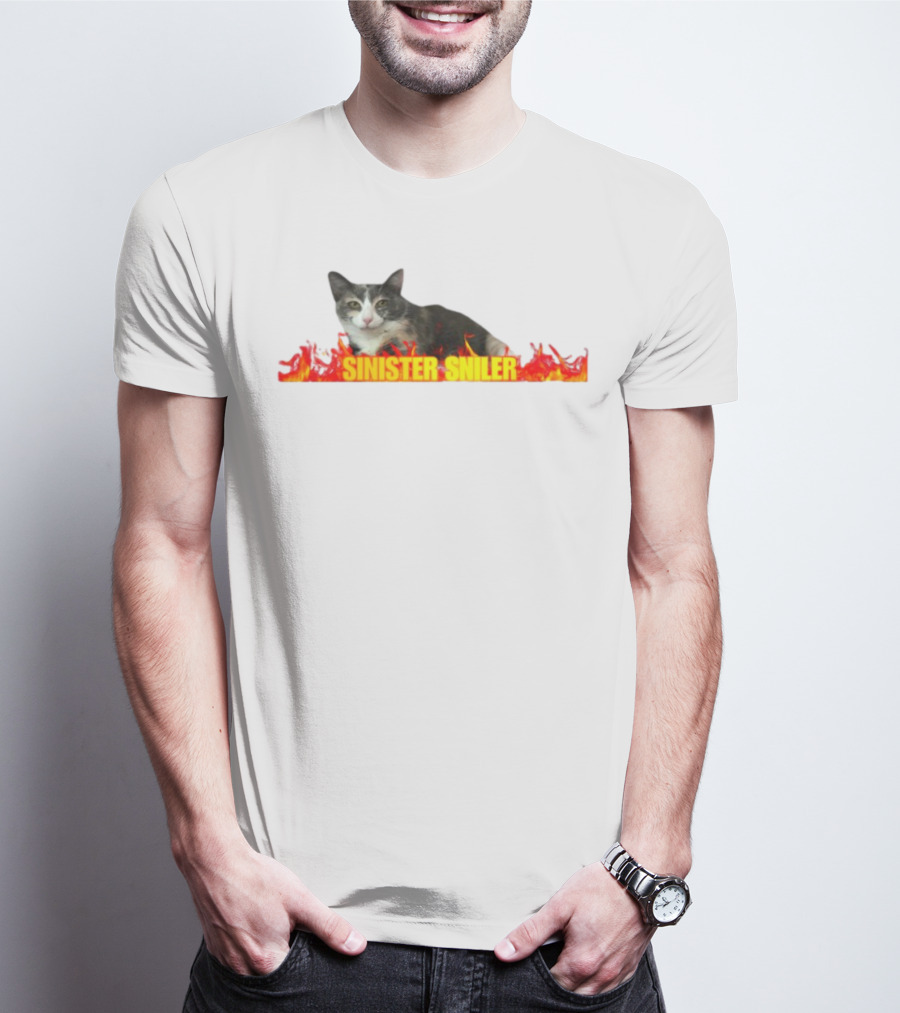 Sinister Sniler Cat With Flames Image T-Shirt