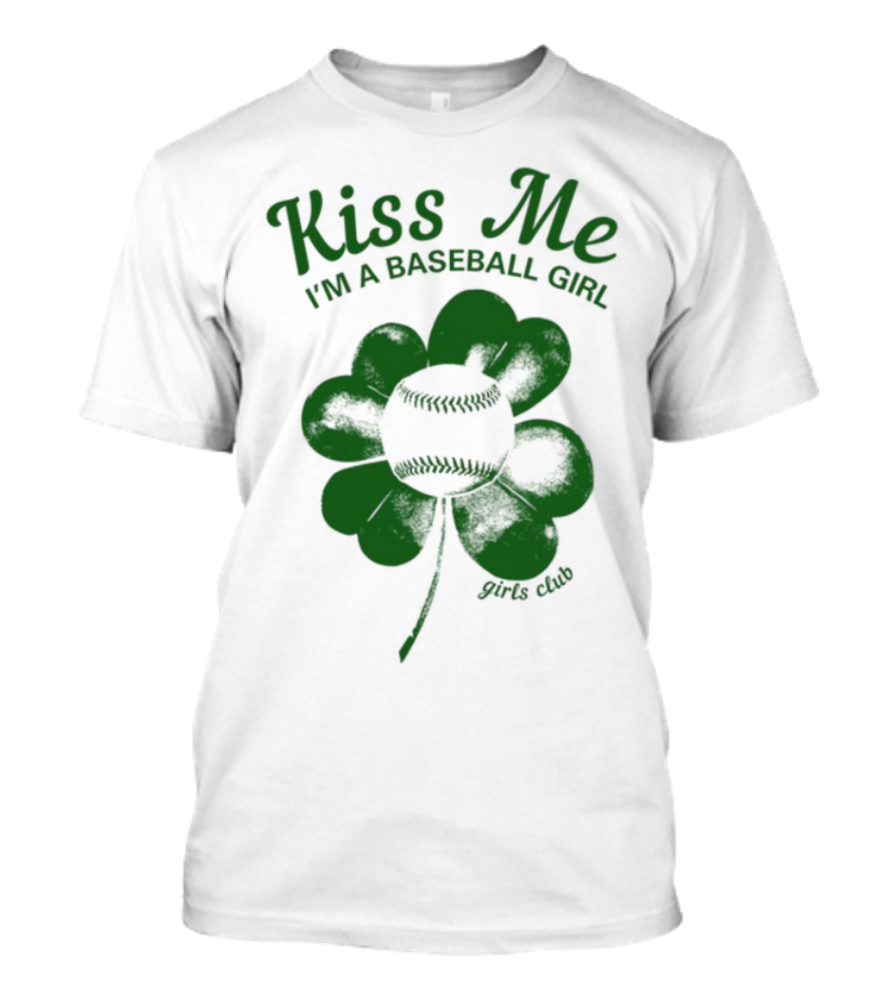 Kiss Me I'm A Baseball Girl Four Leaf Clover Stitch Lines T-Shirt